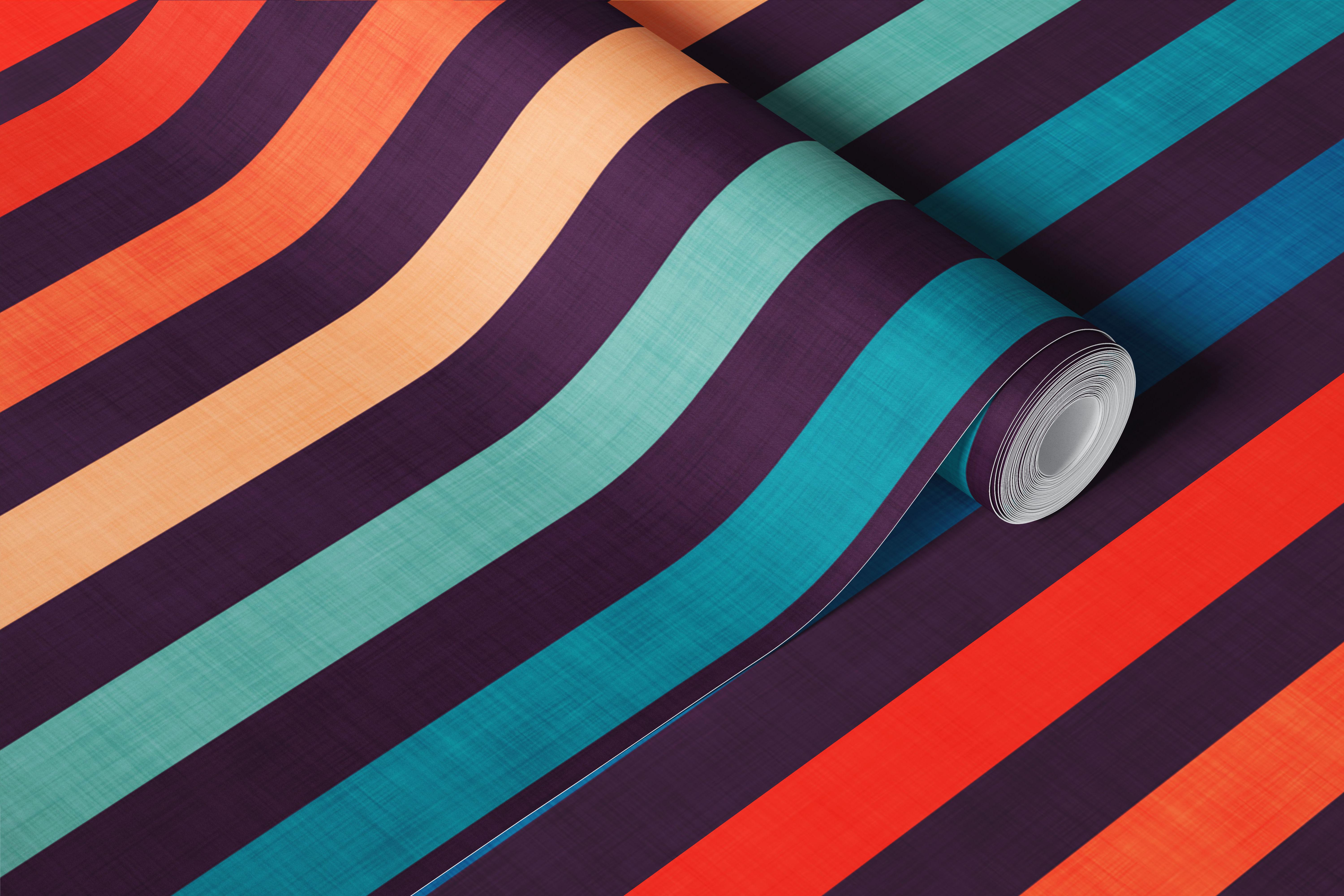 Room with bold rainbow stripe wallpaper