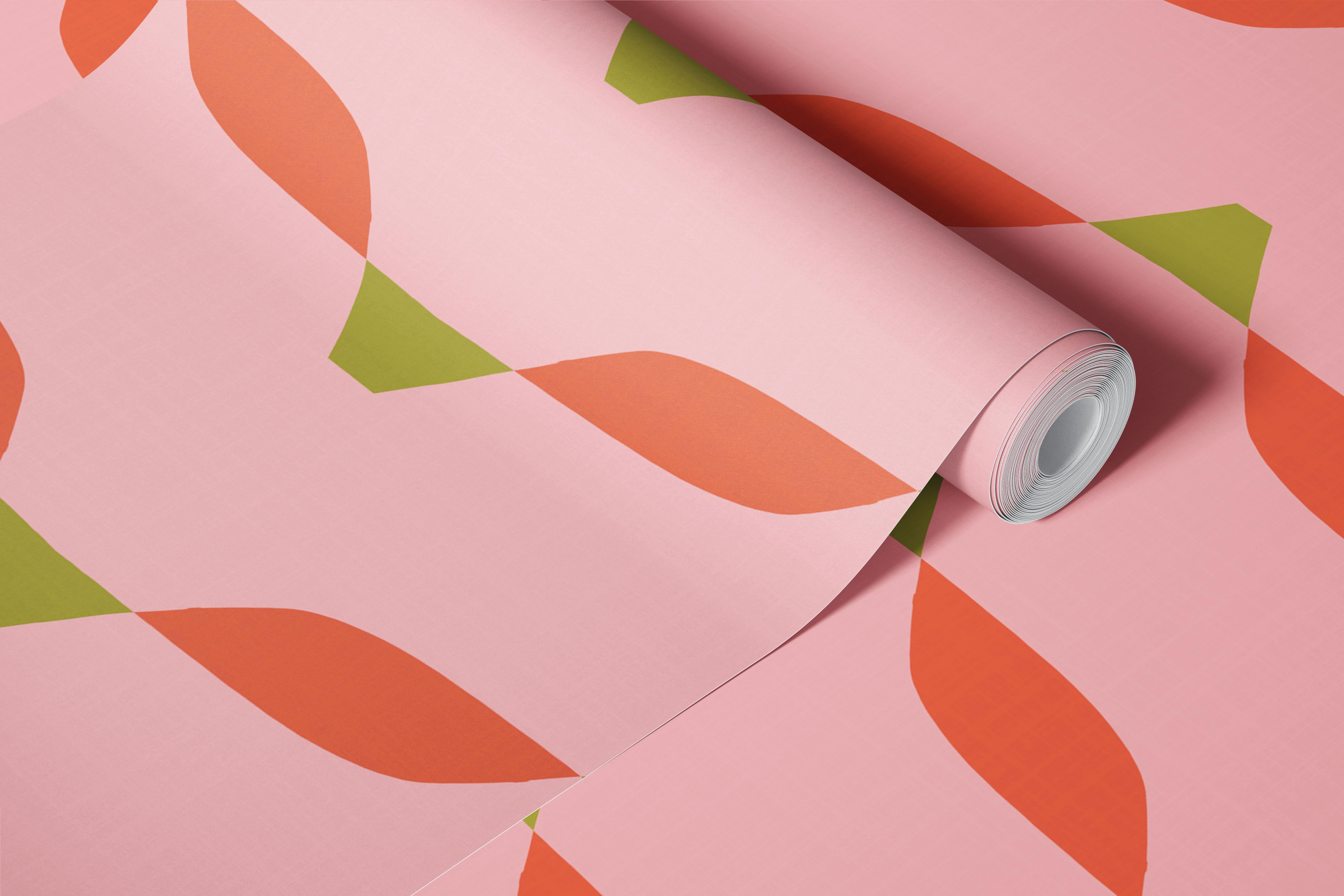 Peach geometric wallpaper in a modern room
