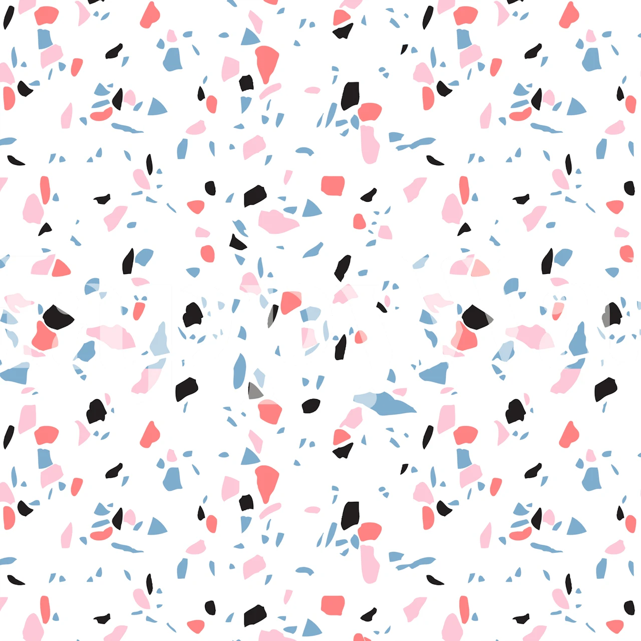 Colorful terrazzo pattern in pink, blue, and black on white background wallpaper