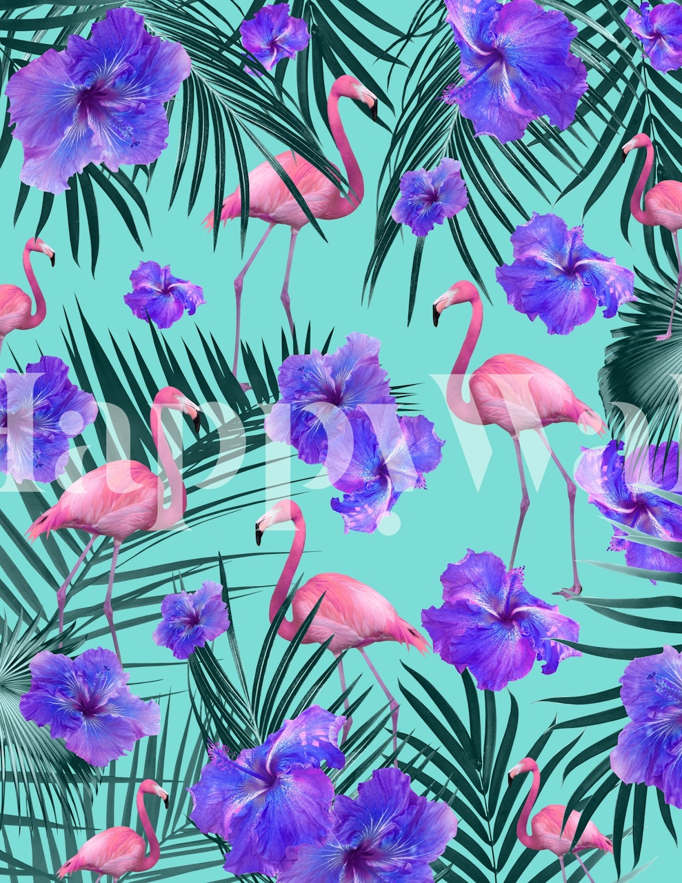 Tropical flamingo and hibiscus wallpaper design