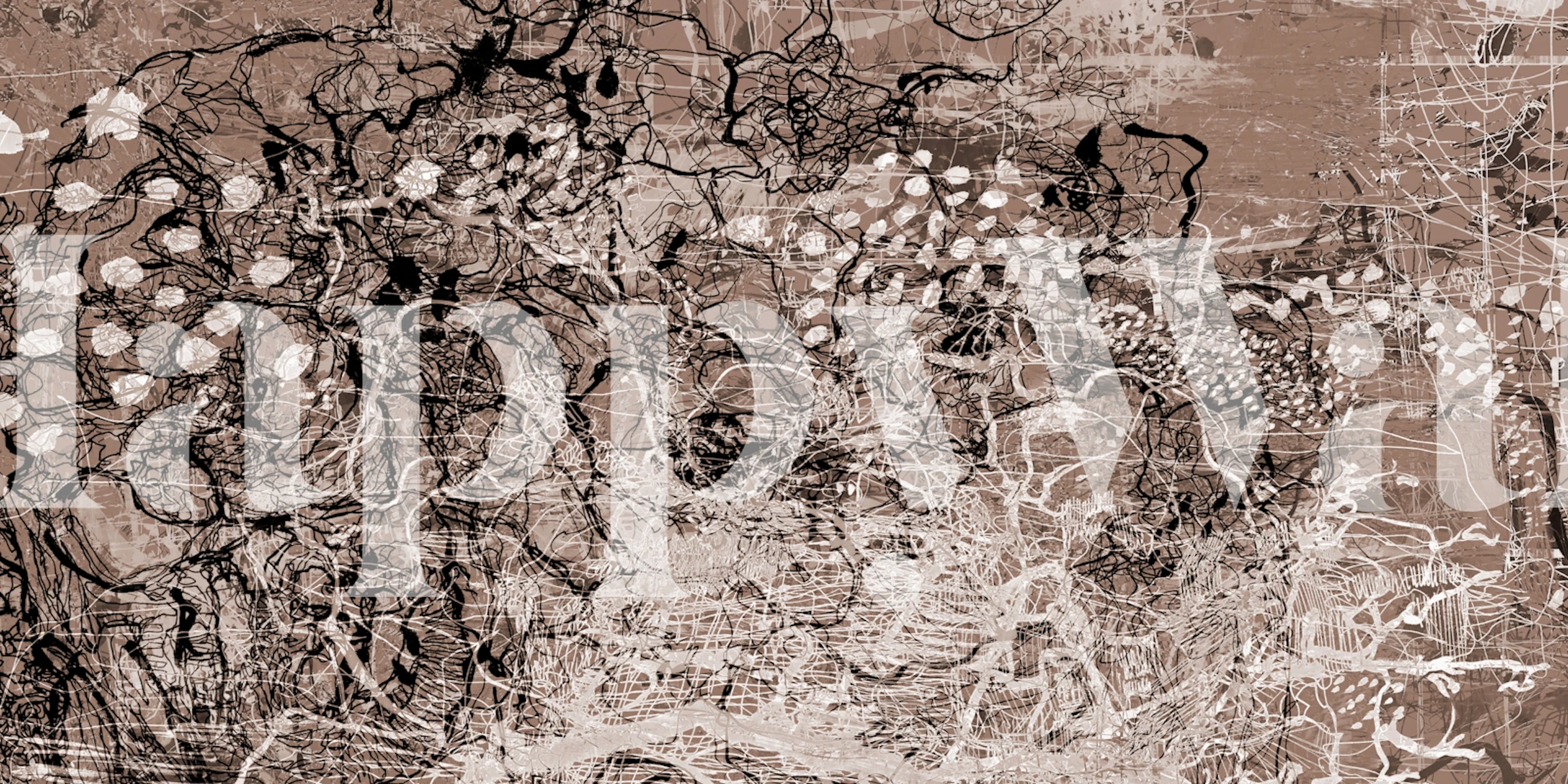 Abstract Floral Ink Doodle Sepia wallpaper in room