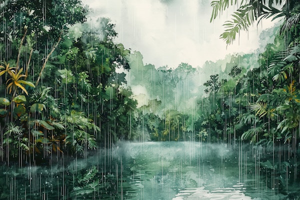 Rainy Tropical Jungle Lagoon