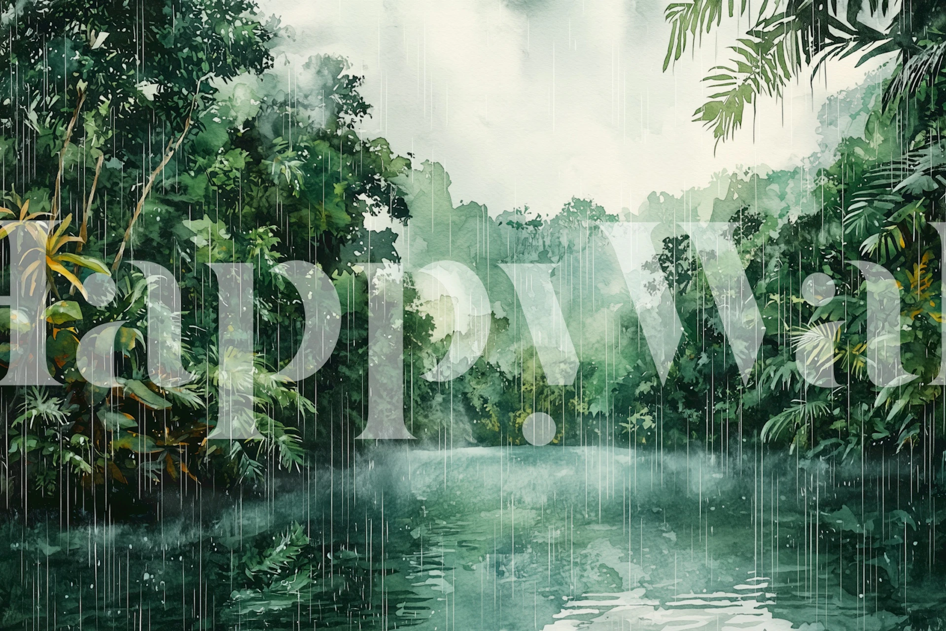 Rainy Tropical Jungle Lagoon i et rum
