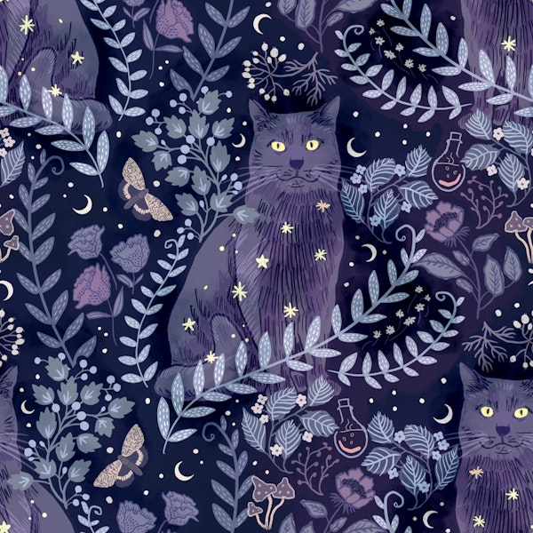 Celestial Black Cat Witchy Whimsigoth Floral