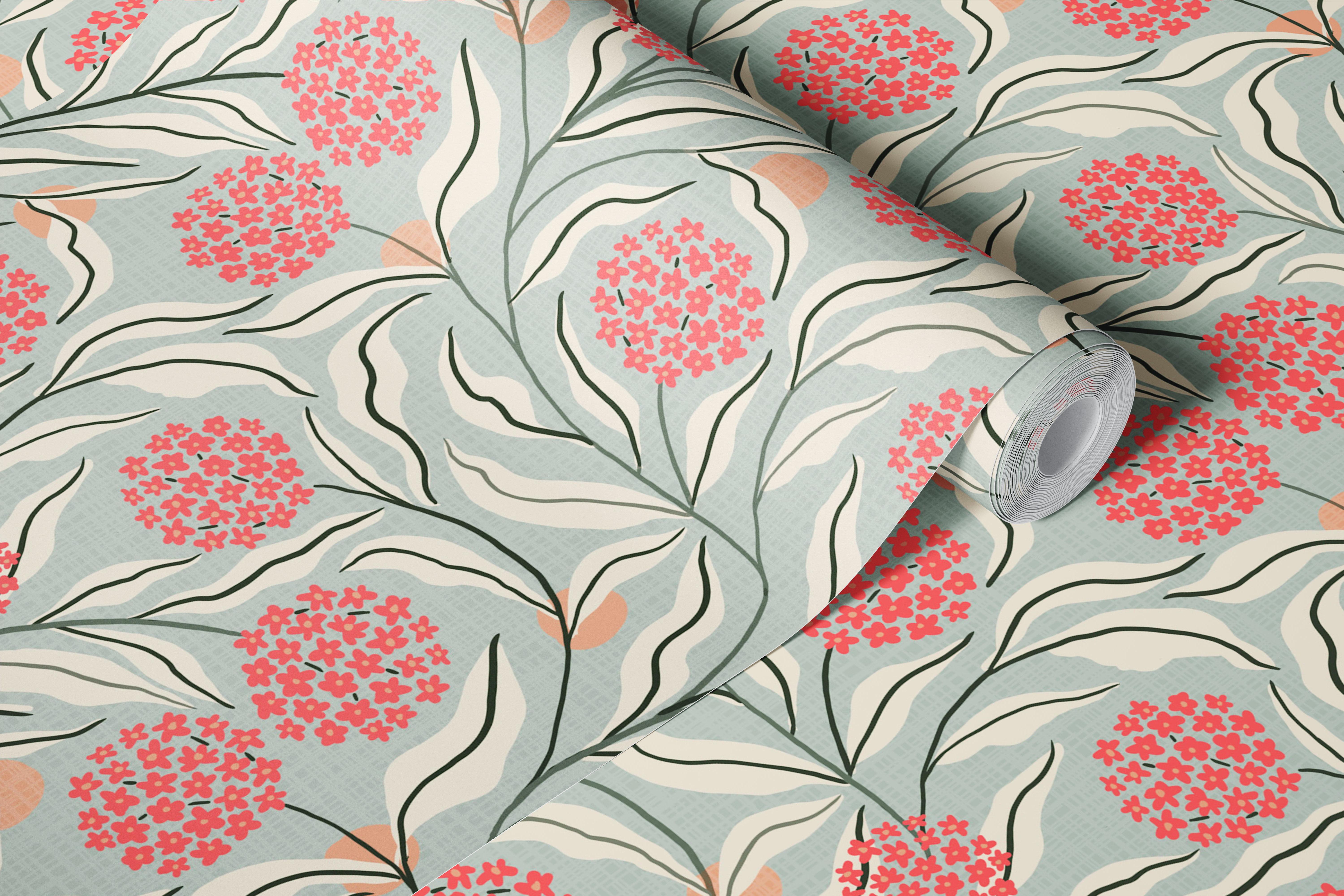 papel pintado floral verde salvia en una habitación moderna