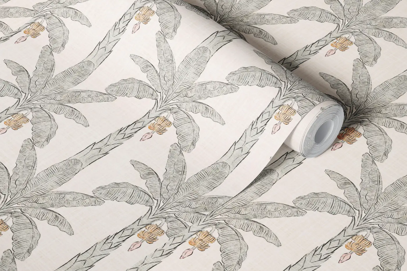 Minimal Tropical Palm Linen Texture sage wallpaper roll