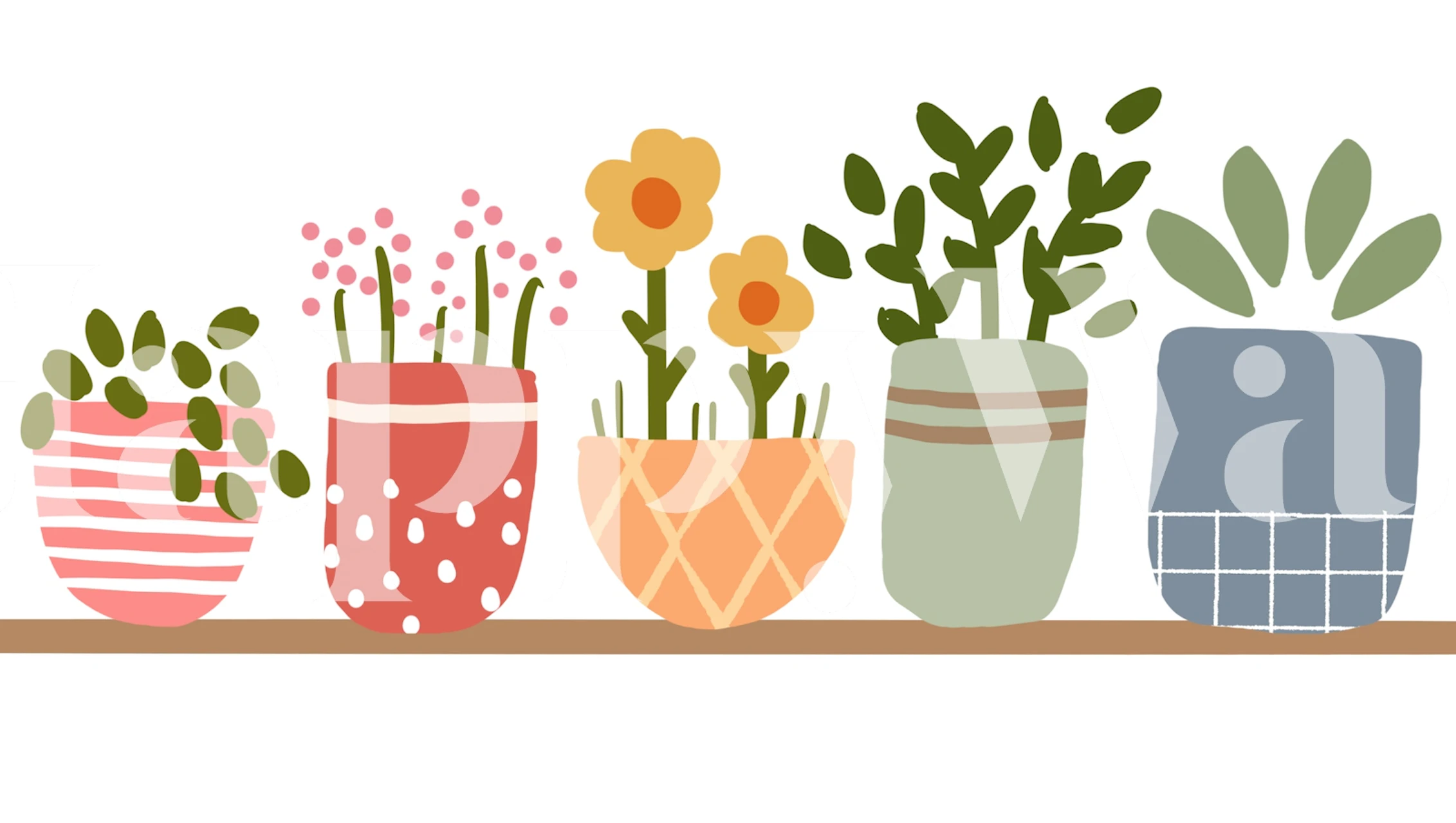 Colorful indoor plants wallpaper design