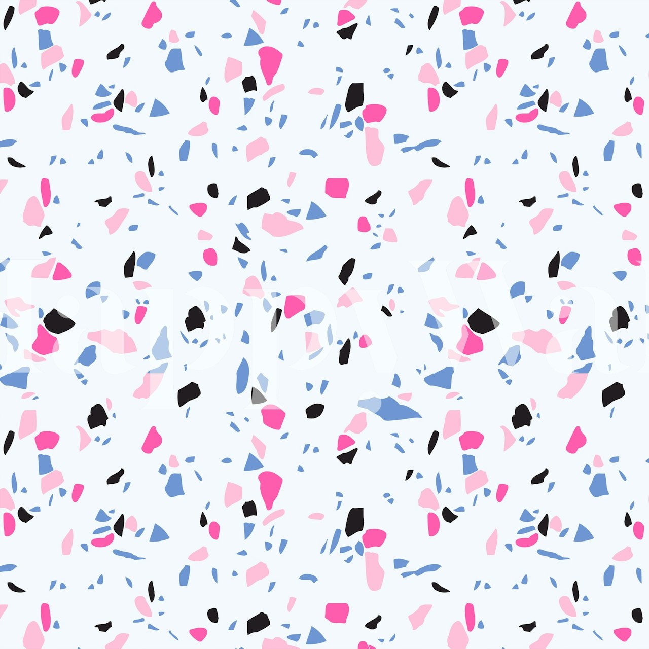 Fototapete im Terrazzo-Stil 2 mit rosa, blauen und schwarzen Sprenkeln auf weißem Hintergrund