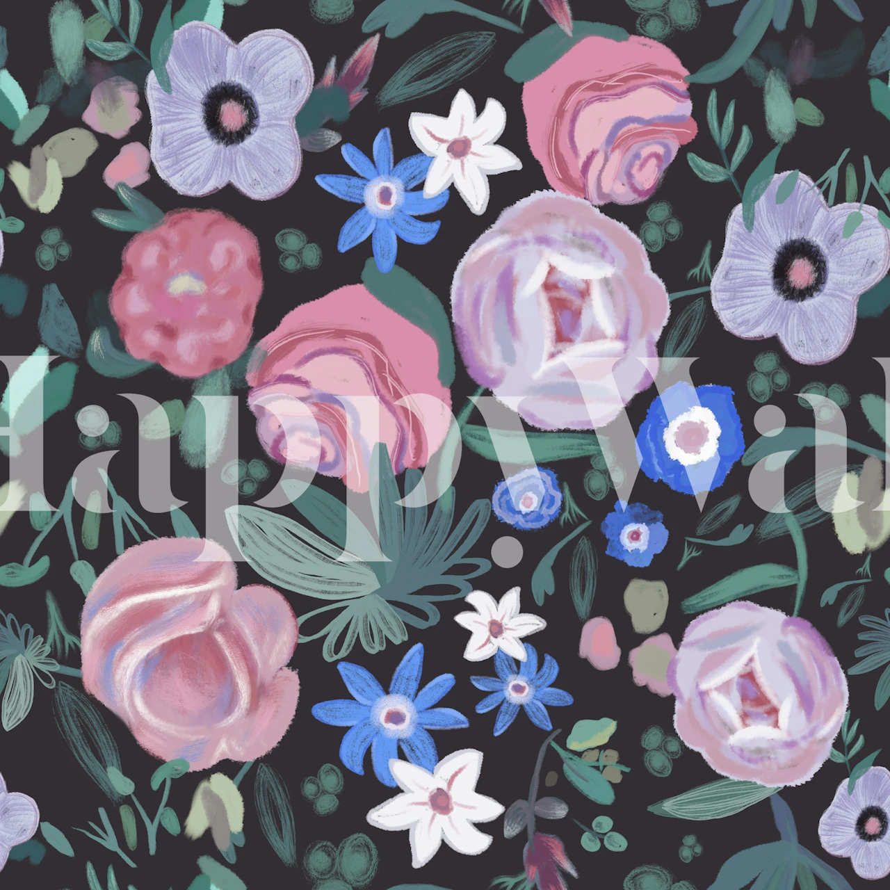 Moody Midnight Florals tapeta u sobi