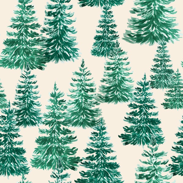 Evergreen Trees Watercolor Beige