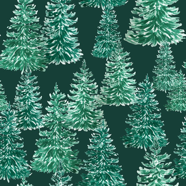 Evergreen Trees Watercolor Emerald