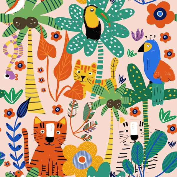 Jungle Animals Blush Pink Mustard