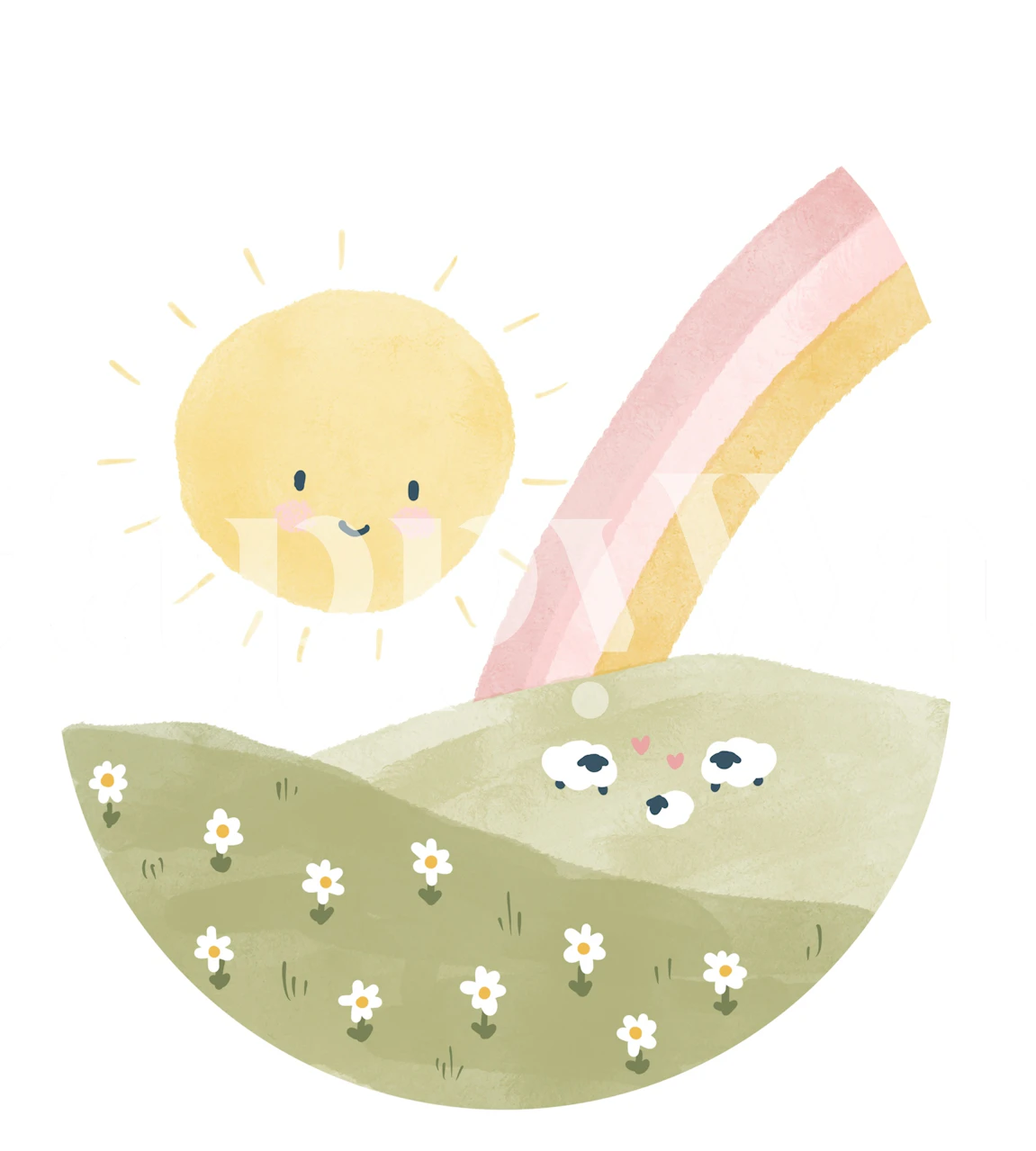 Rainbow nursery wallpaper with sun and sheep