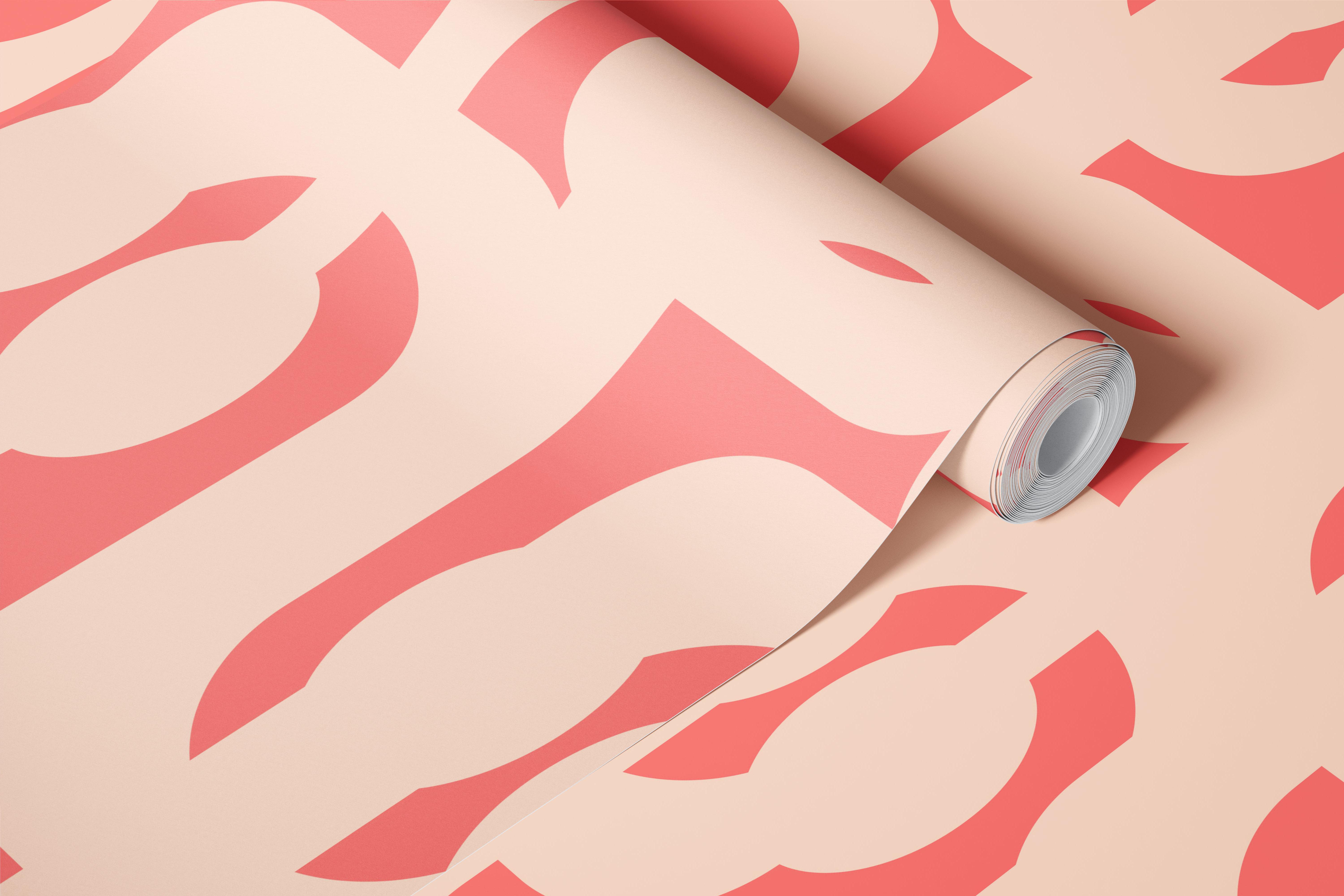 Blush pink geometric wallpaper in a modern room