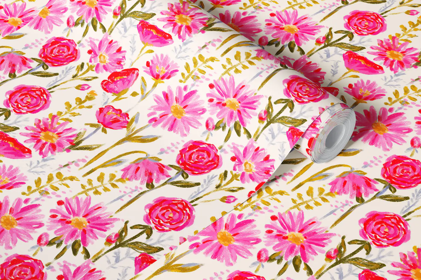 Pink Wildflower Garden wallpaper roll