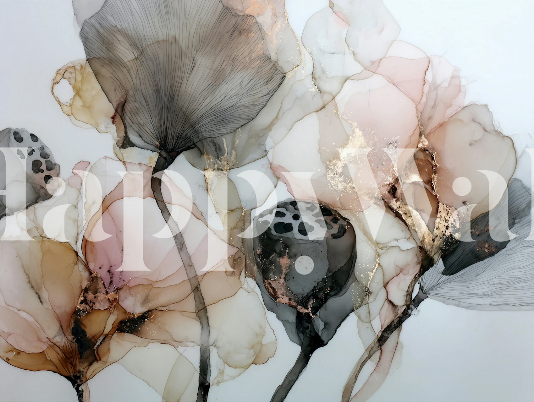 Abstract lotus wallpaper in a soft modern room
