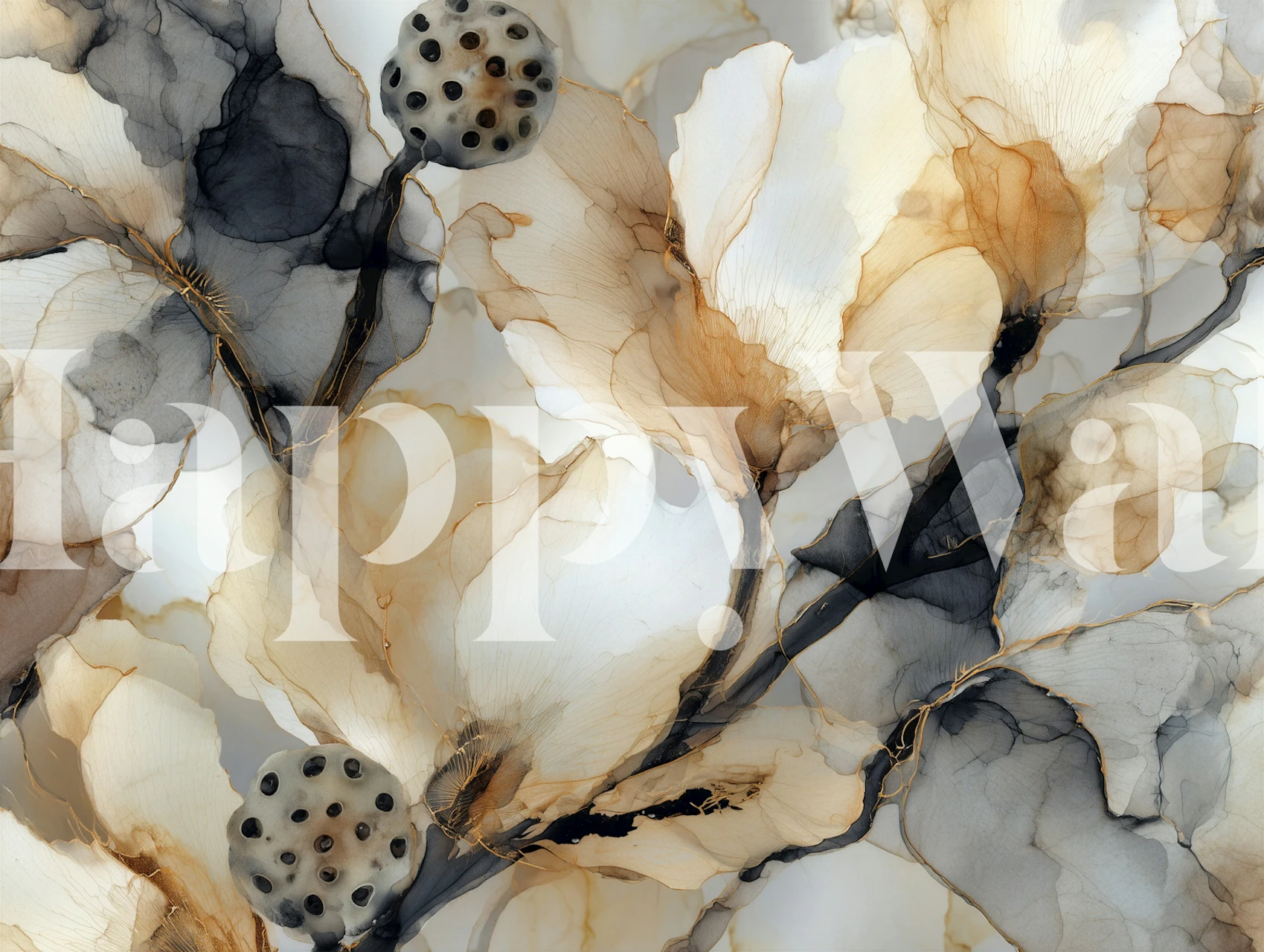 Abstract beige floral wallpaper in a room
