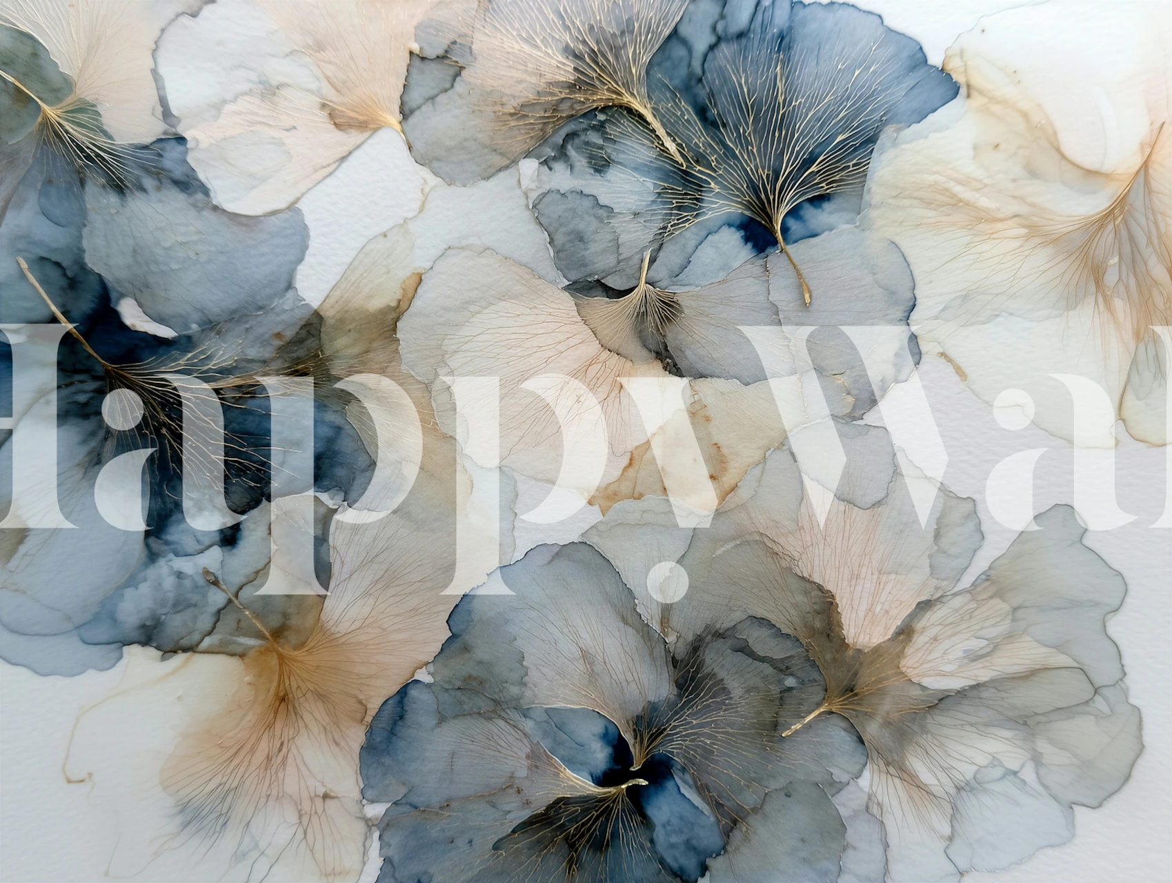 Blue watercolor floral wallpaper in a soft room