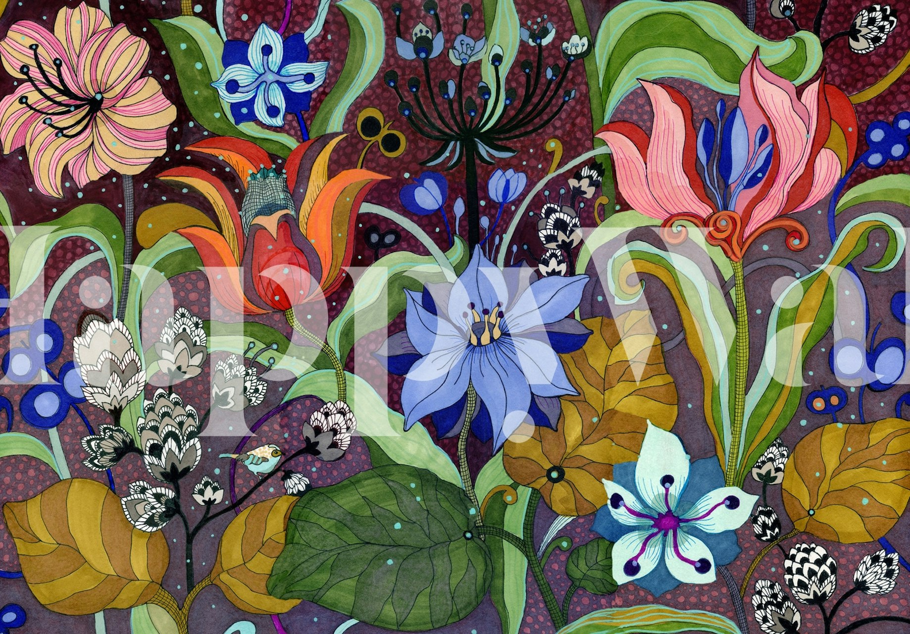 Autumn flowers wallpaper design in a room