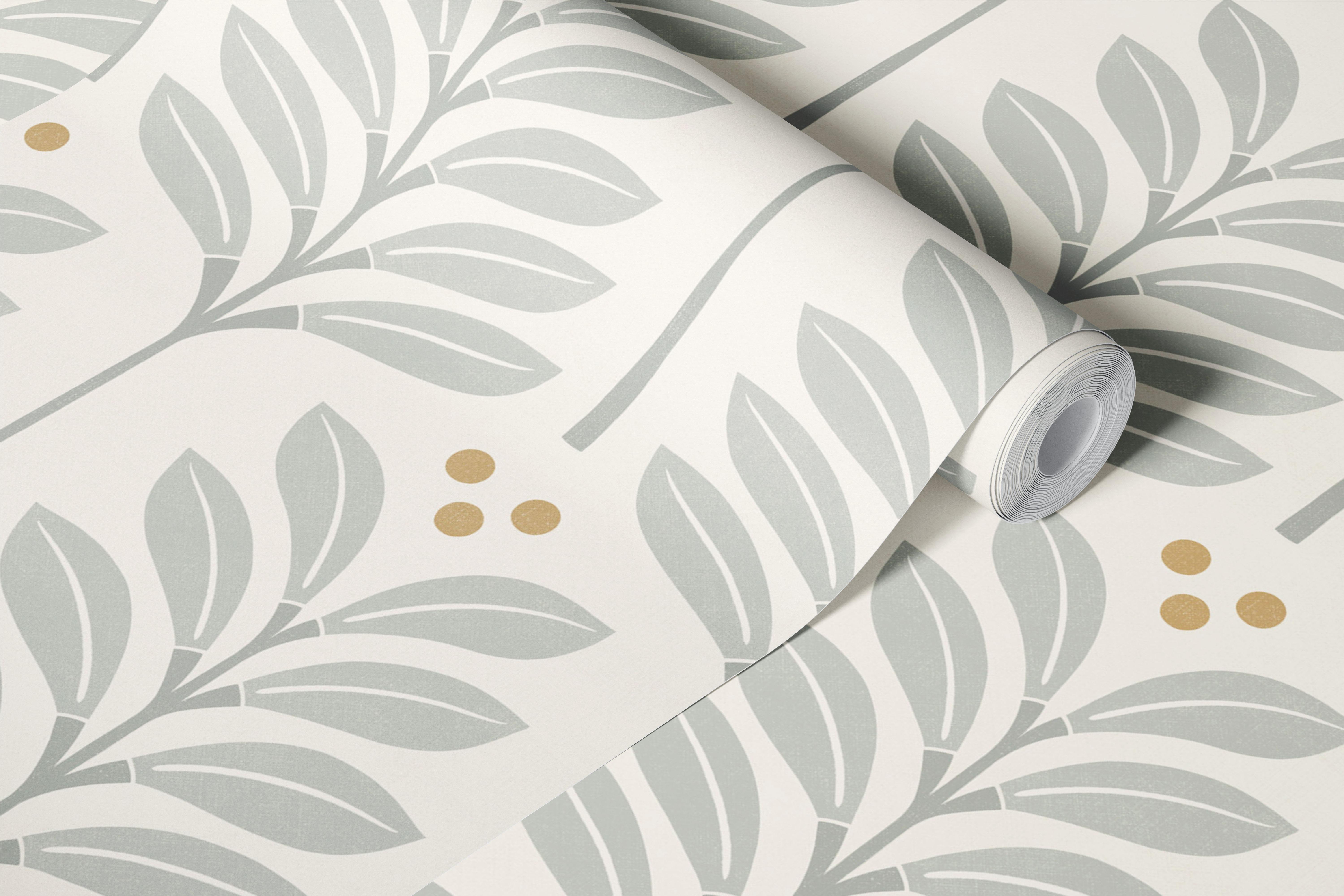 Grey leaf wallpaper in a neutral room