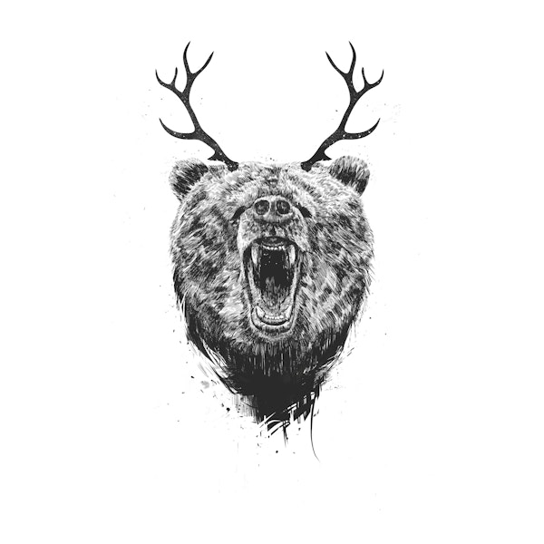 Roaring Bear With Antlers