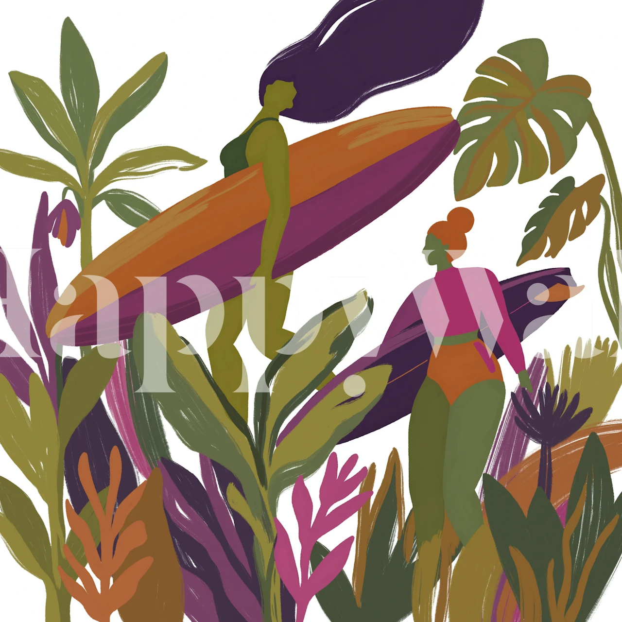 Botanical surfer wallpaper in a modern room