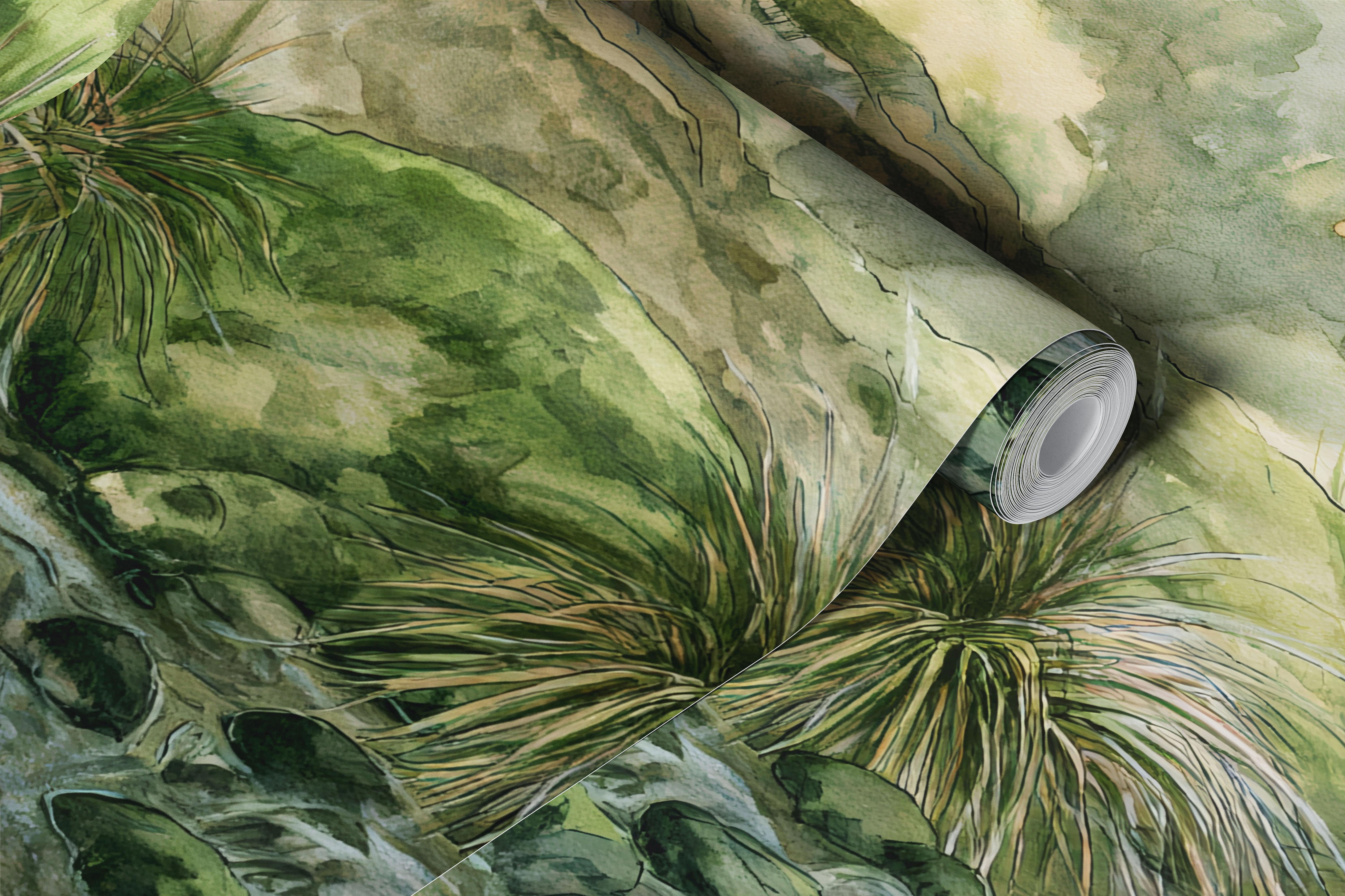 Misty forest creek wallpaper in a room