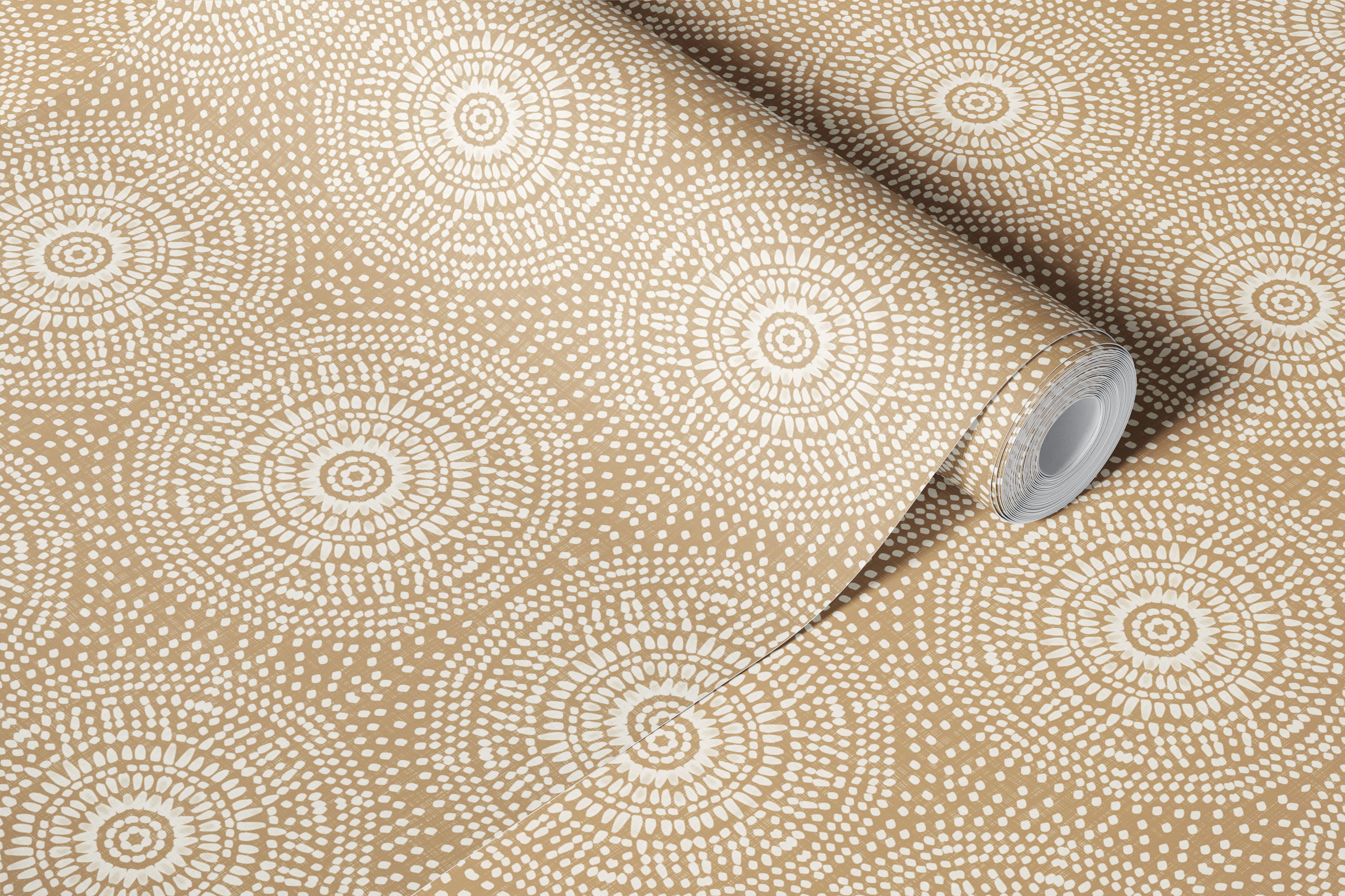 Soft camel boho dot medallion wallpaper room