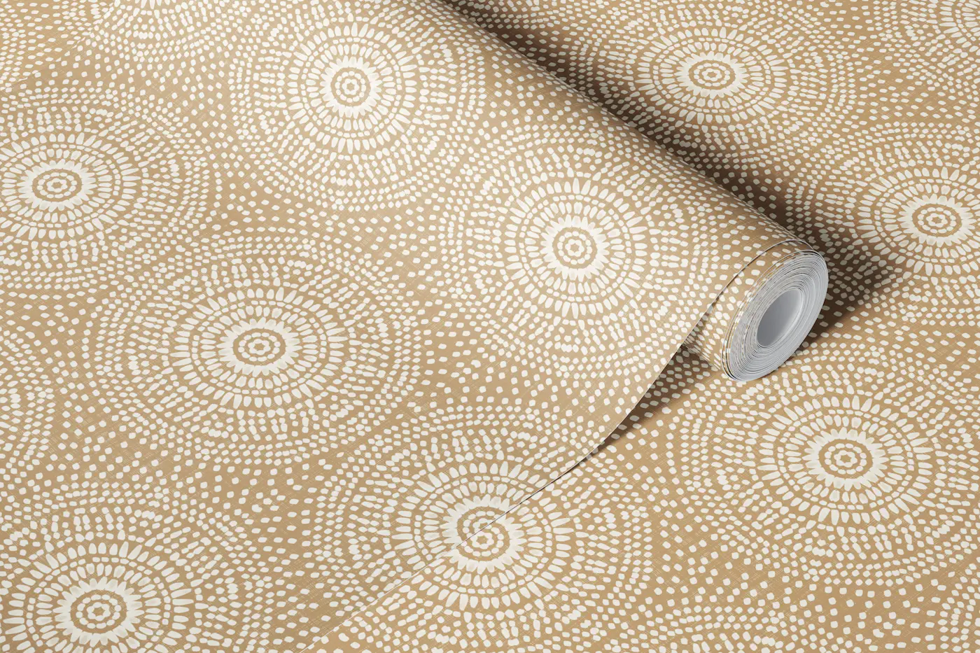 Minimal Boho Dot Medallions On Soft Camel wallpaper roll
