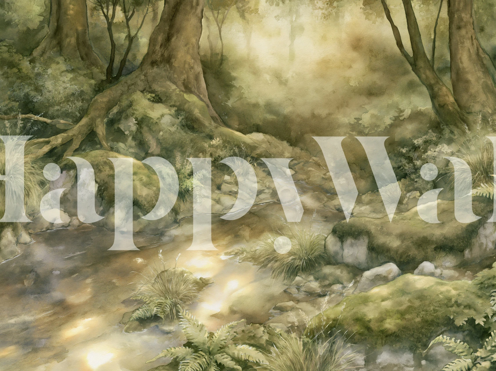 Forest creek wallpaper in a cozy room