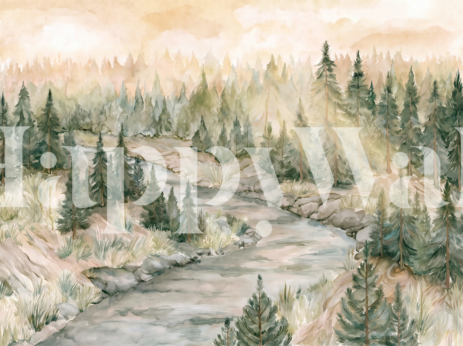 Foggy Evergreen Valley Wallpaper | HappyWall