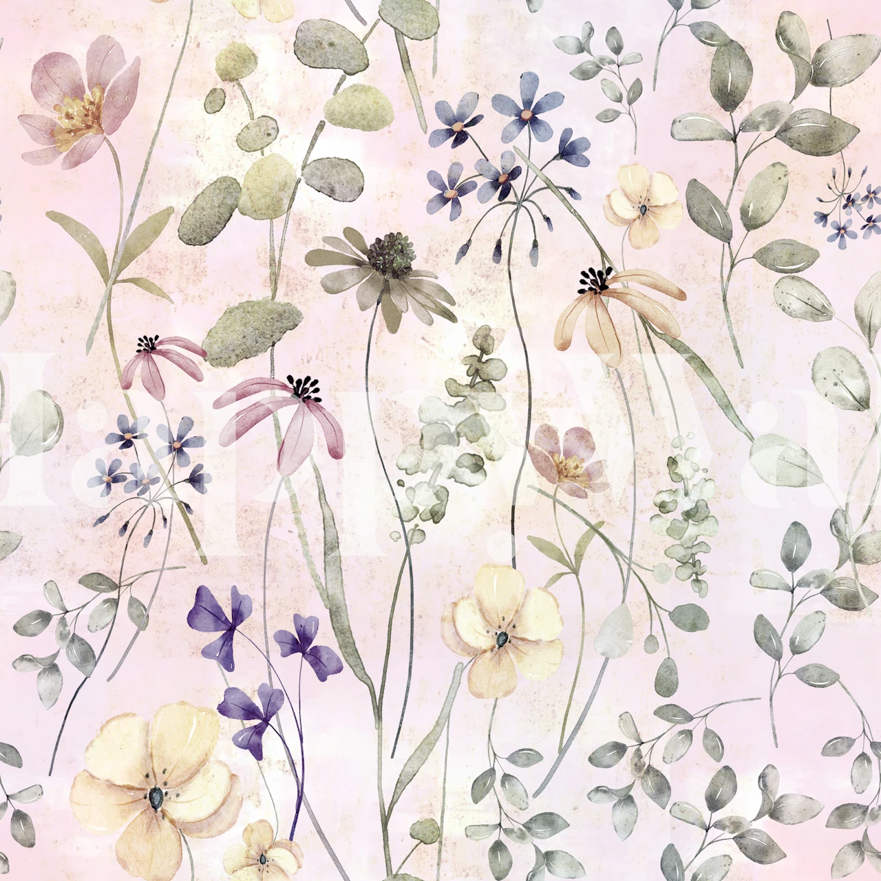 Pink floral wallpaper in a softly styled room