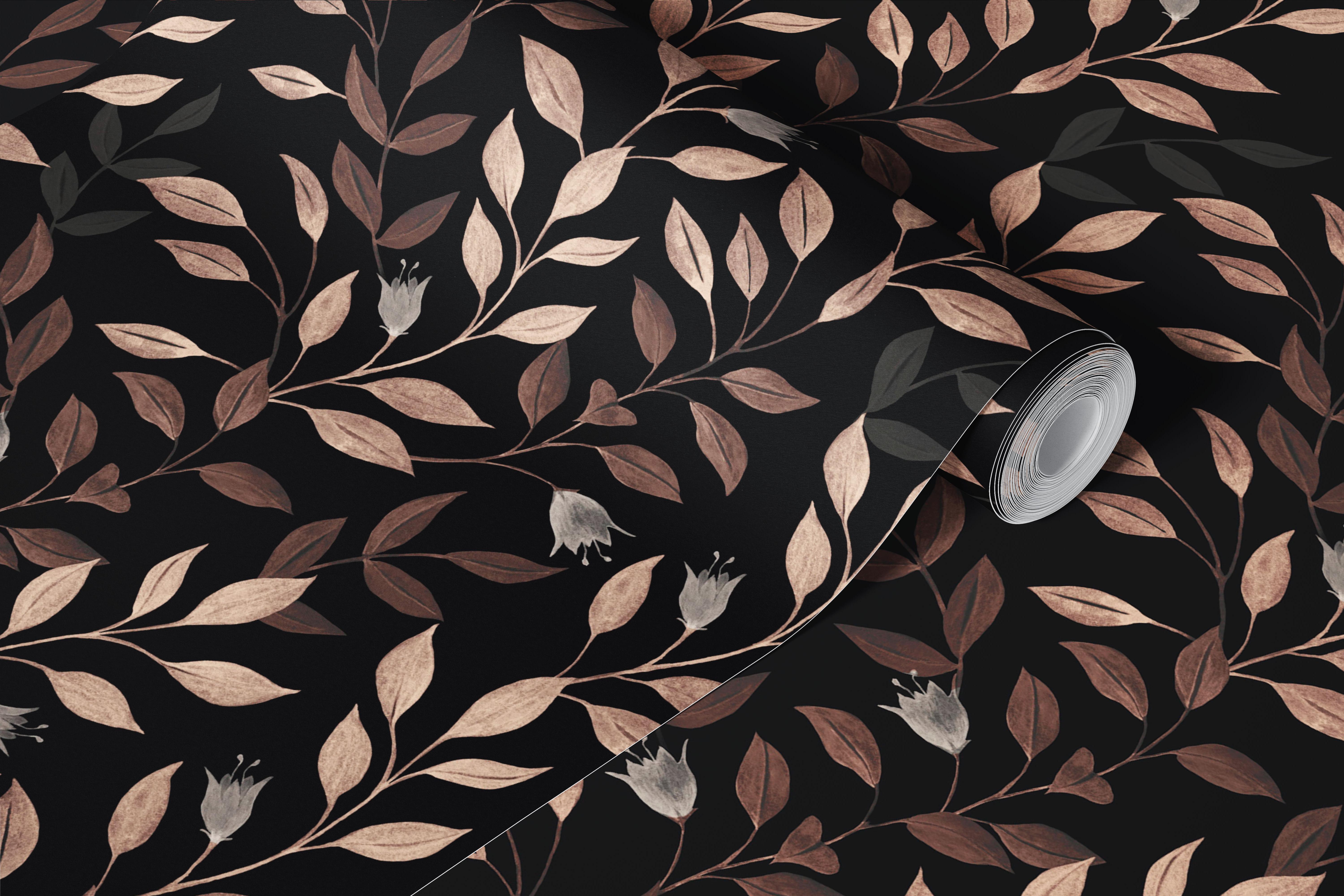 Dark botanical wallpaper in a modern room