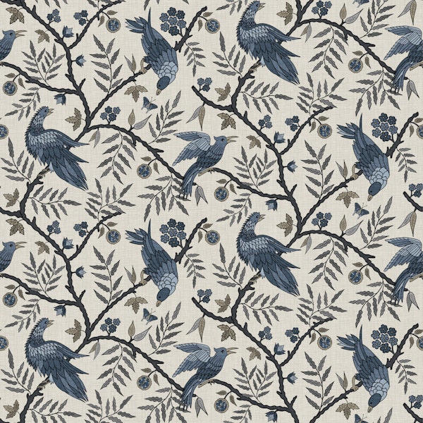 Avian Tapestry Blue Gray & Oatmeal