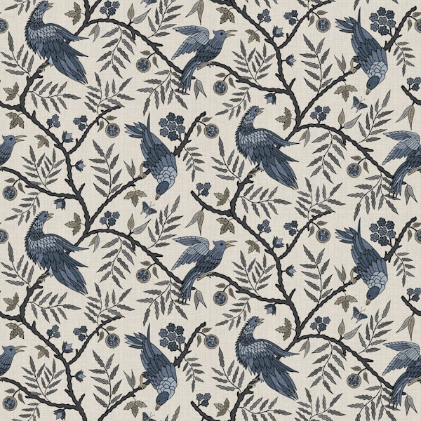 Avian Tapestry Blue Gray & Oatmeal