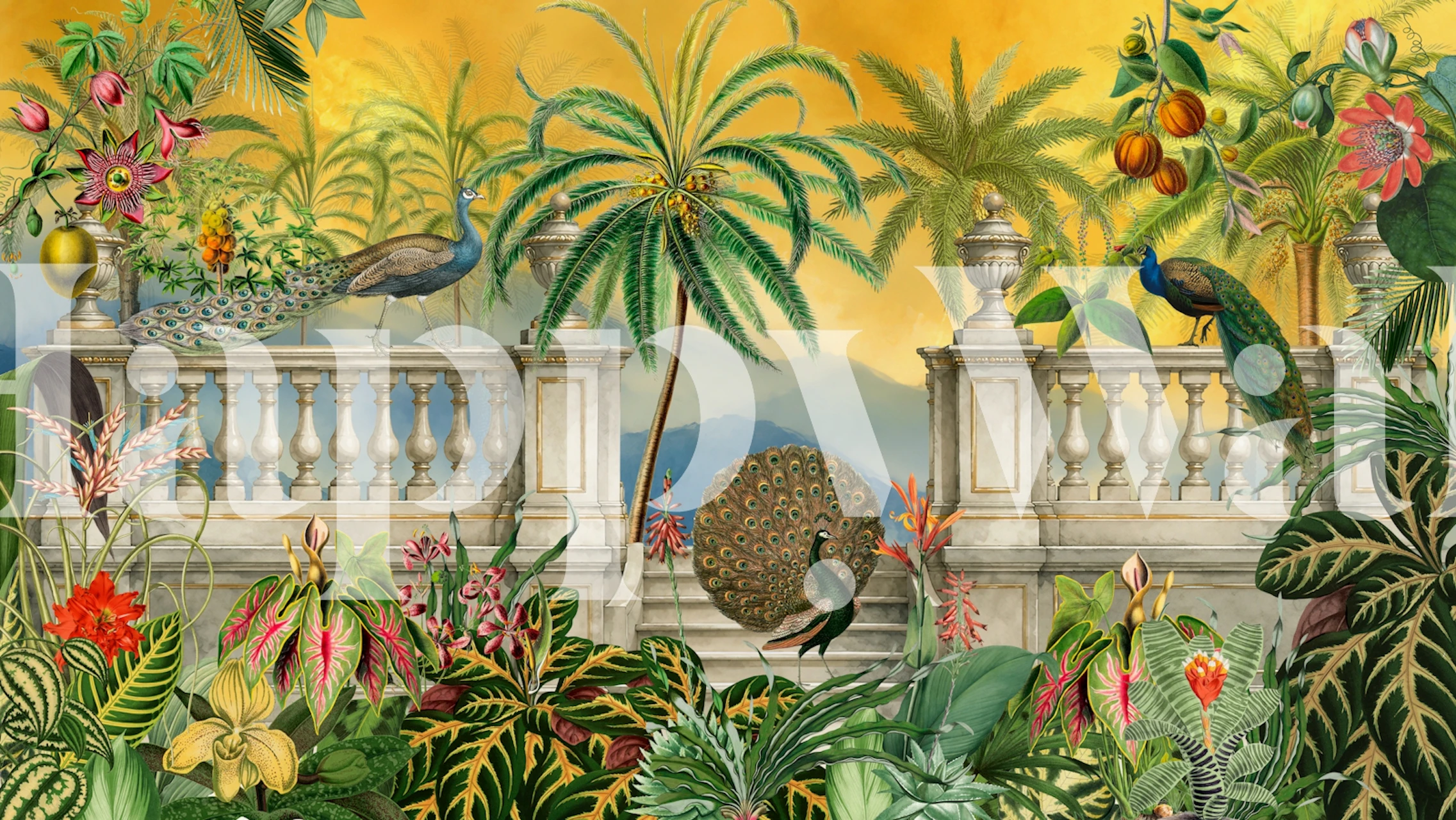 Peacock garden wallpaper in a room