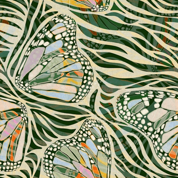 Maximalist Boho Zebra Butterfly - Deep Moss