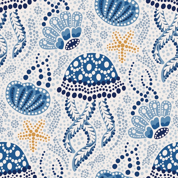 Boho batik jellyfish blue mustard - large