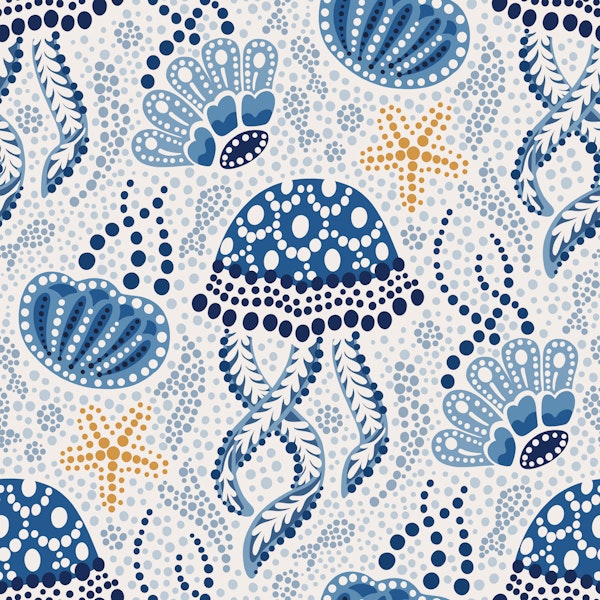 Boho batik jellyfish blue mustard - medium