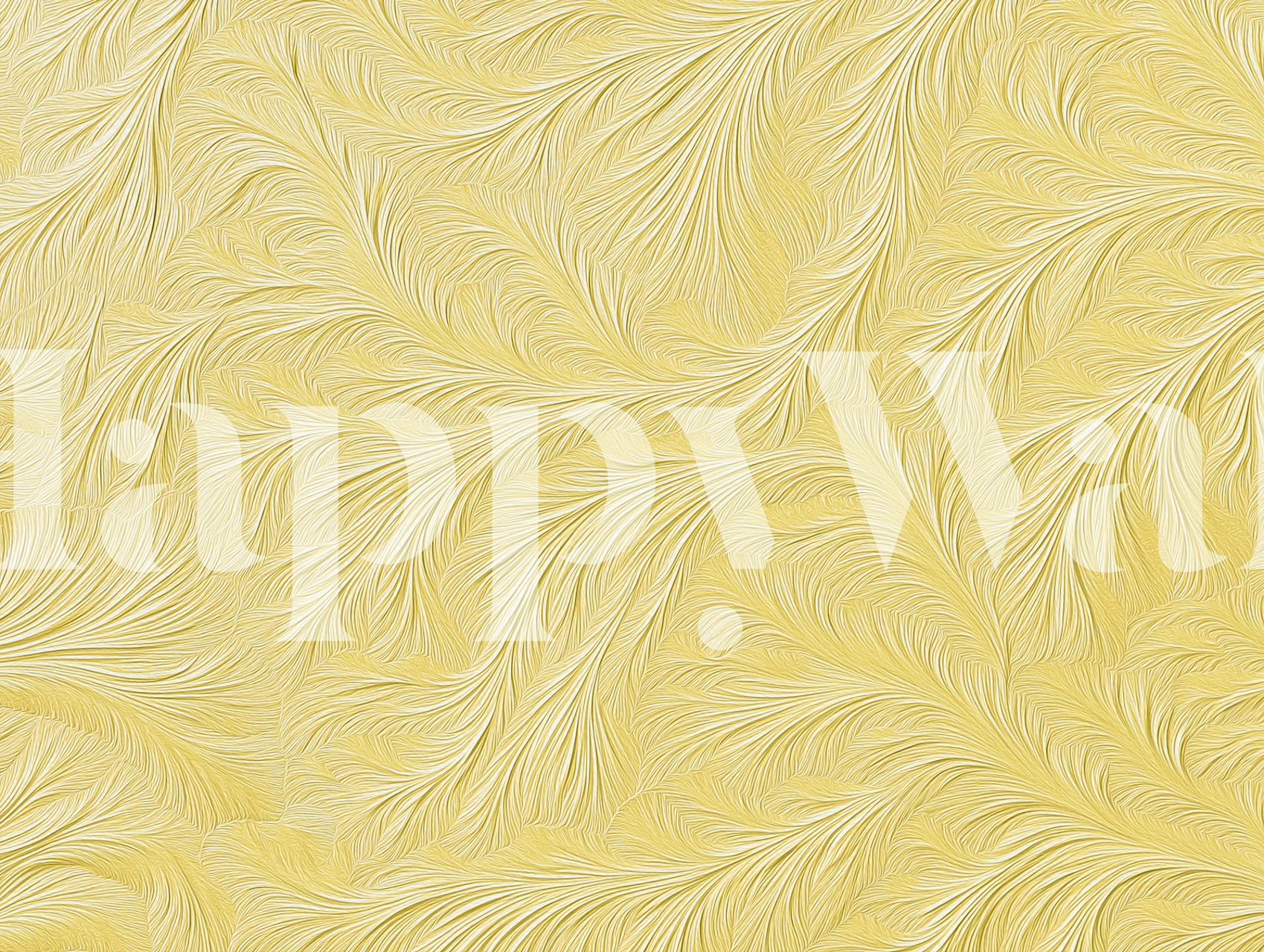Golden feather swirl wallpaper in a soft yellow room