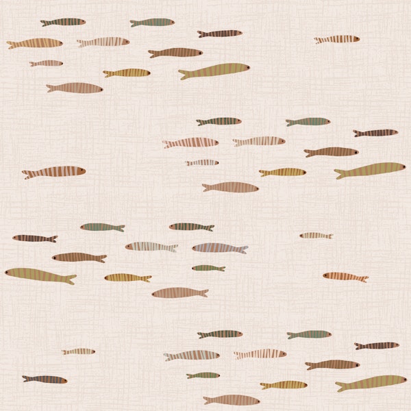 Retro Sardine Pattern on Warm Cream Linen