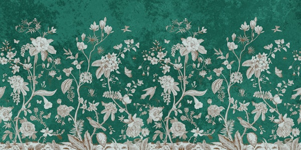 Teal Chinoiserie Garden Scene