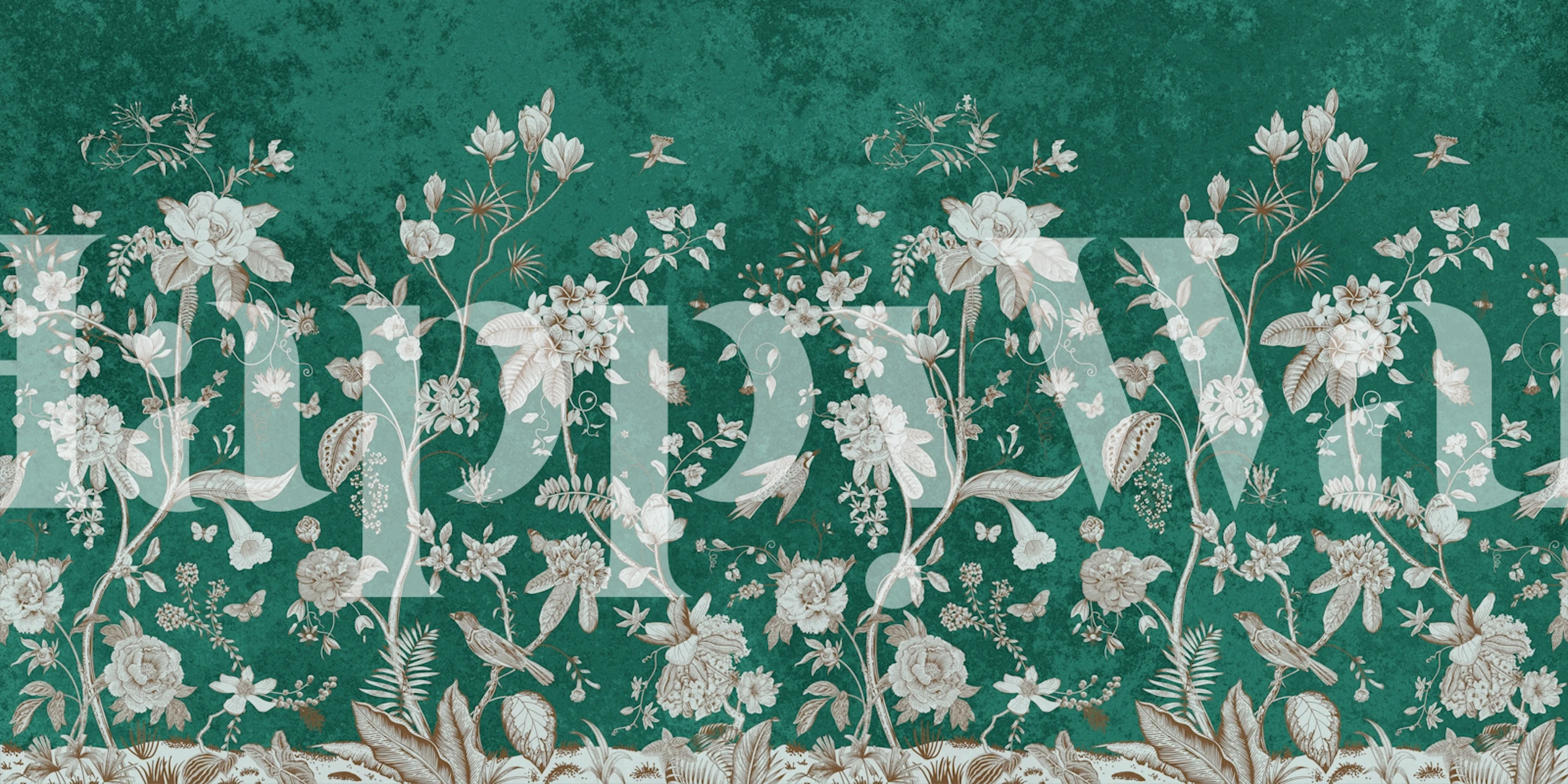Teal Chinoiserie Garden Scene behang