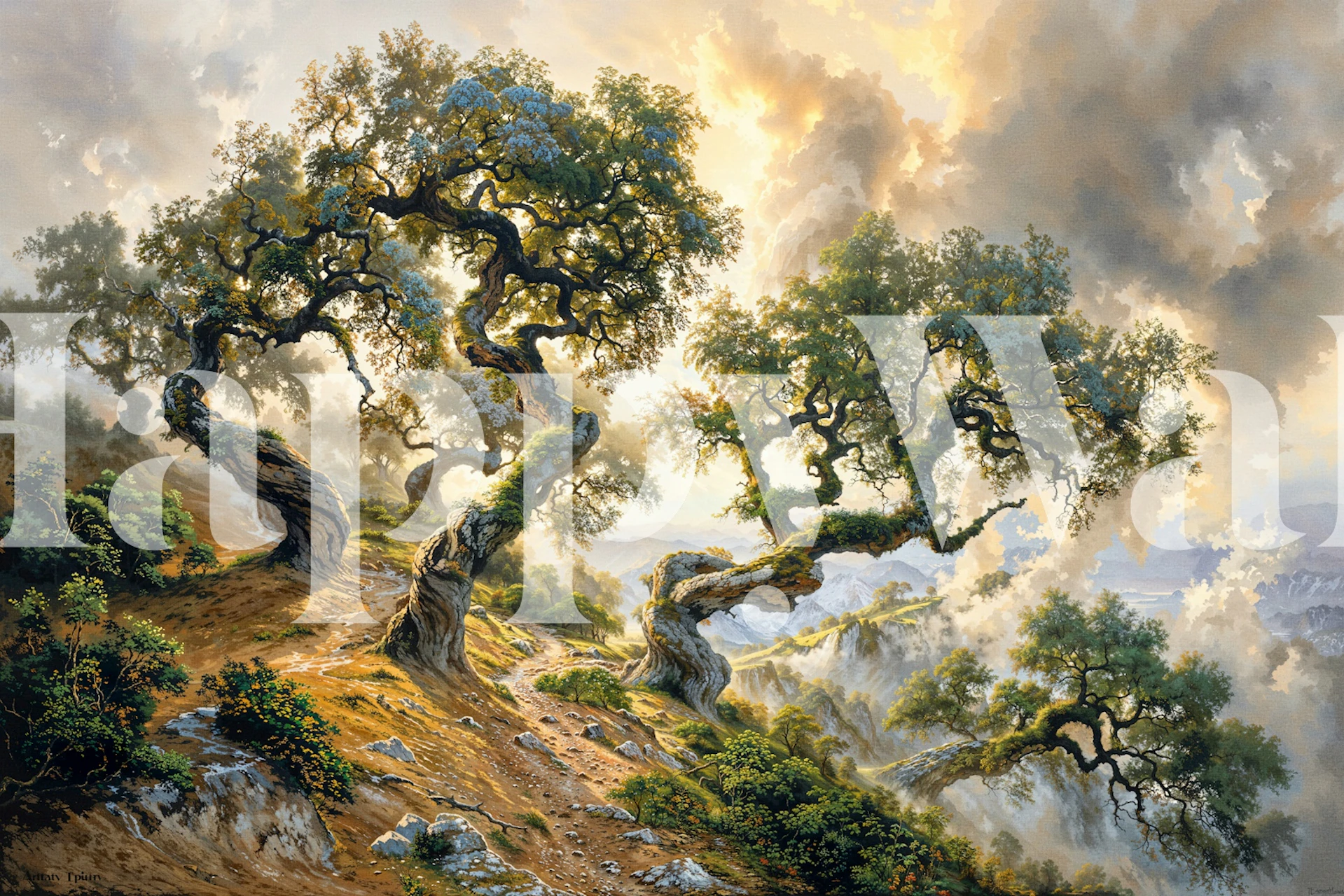 Oak grove wallpaper in a living room