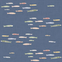 Playful Sardines on Slate Blue tapet