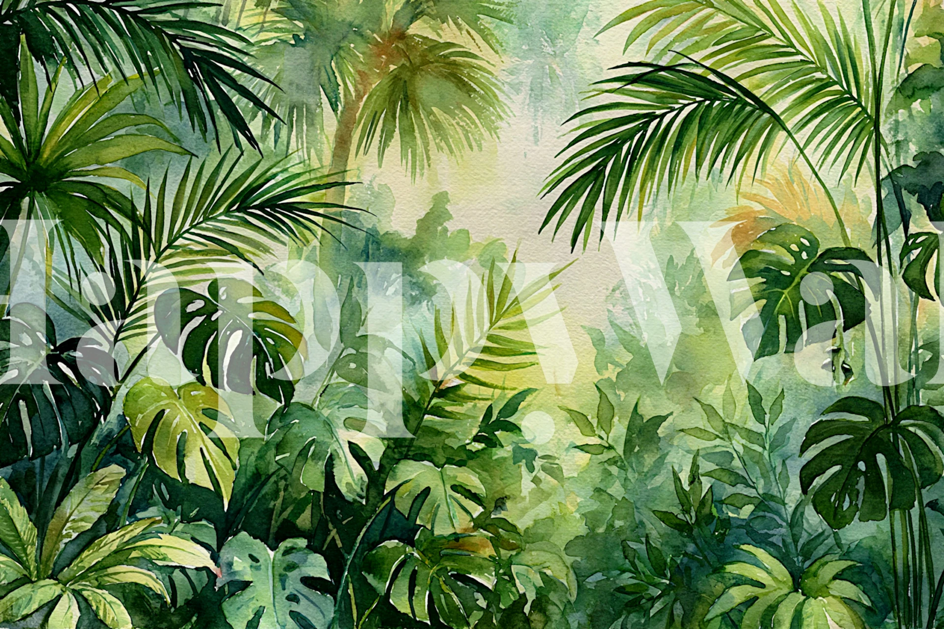 Emerald jungle foliage wallpaper in a room