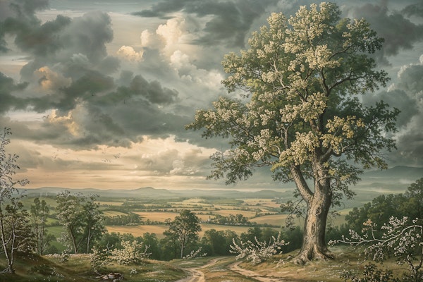Countryside Oak Under Stormy Sky