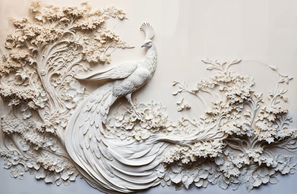 White Peacock Floral Relief