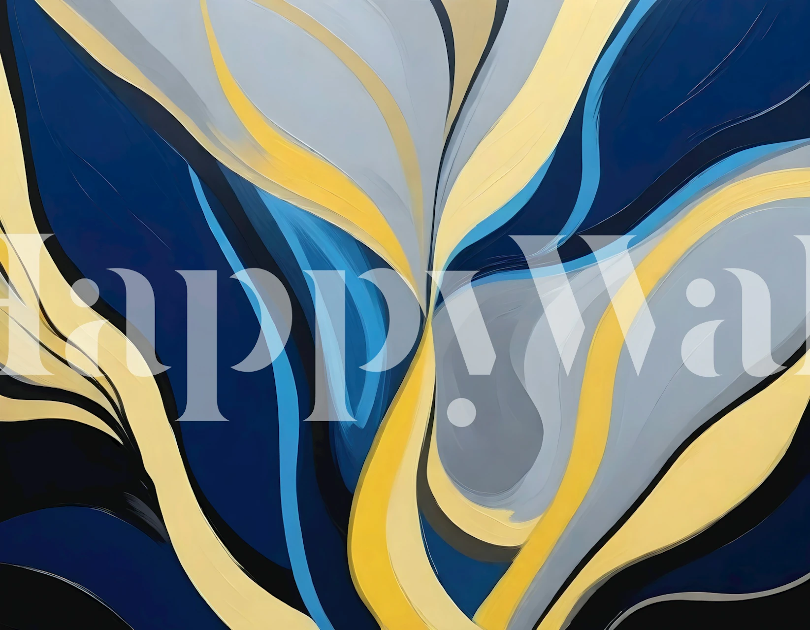 Modern navy gold abstract wallpaper in a room