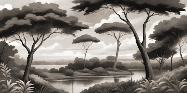 Monochrome Lakeside Forest